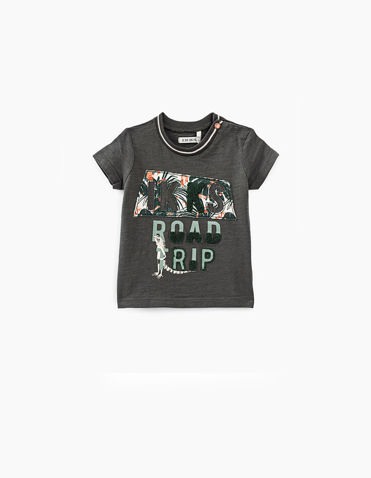 Tee-shirt vert foncé à typo bouclette bébé garçon -1 Tee-shirt vert foncé à typo bouclette bébé garçon -1