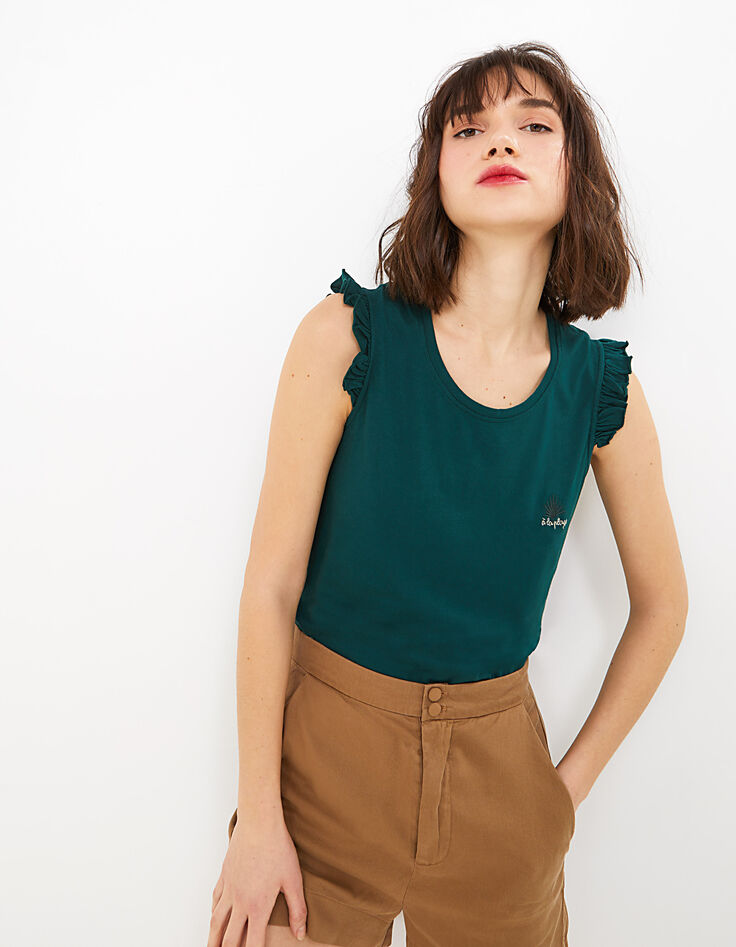 Grünes T-Shirt mit A la plage-Stickerei und Spitze I.Code-1