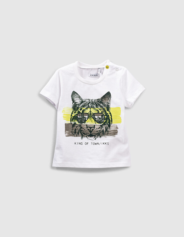 T-shirt blanc visuel lynx à lunettes bio bébé garçon -1