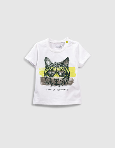 Baby boys’ white lynx with glasses image organic T-shirt - IKKS