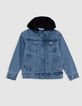 Blouson en jean bleu capuche amovible garçon-4