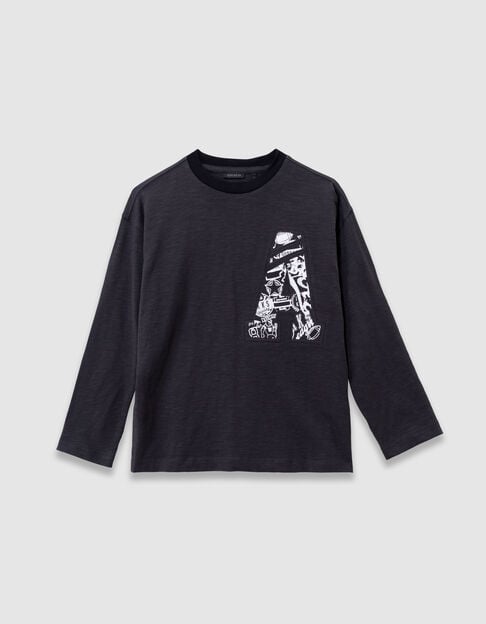 Grau meliertes Langarm-Jungenshirt Maxi-Buchstaben A - IKKS