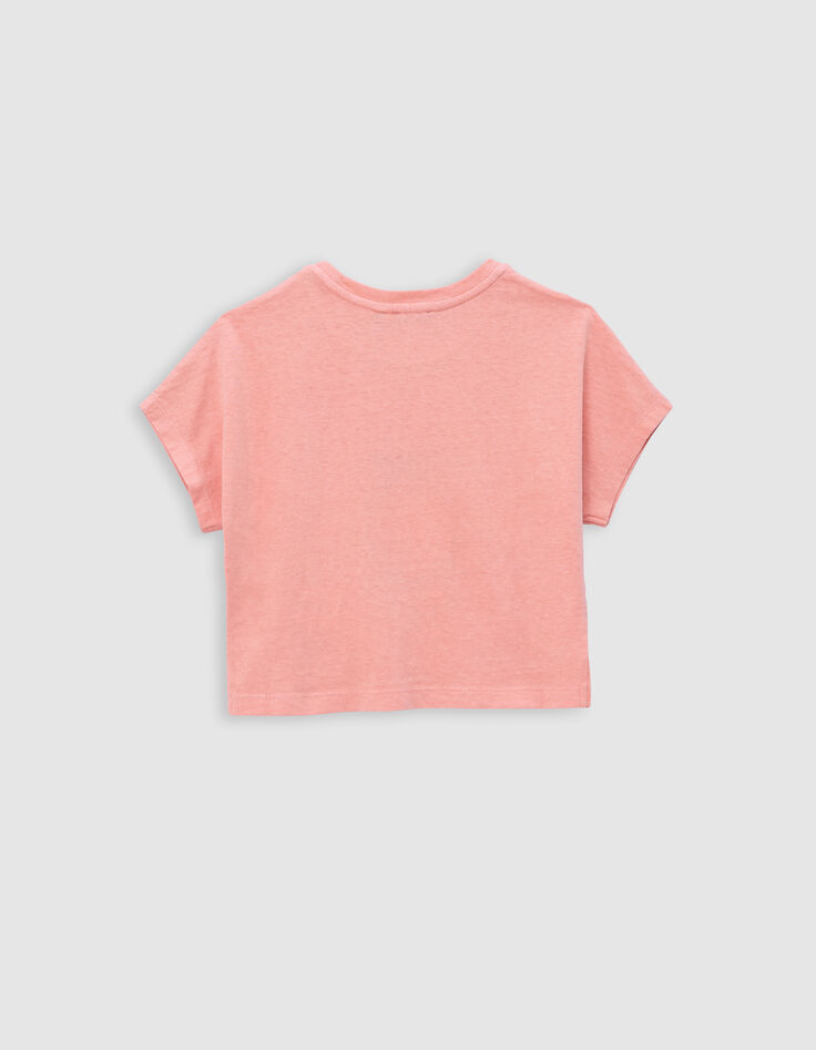 Korallenrotes Mädchen-T-Shirt mit Maxi-Ananasstickerei-4