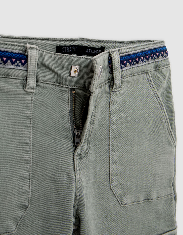 Mädchen-BATTLE-Jeans mit besticktem Zierband in Khaki-5
