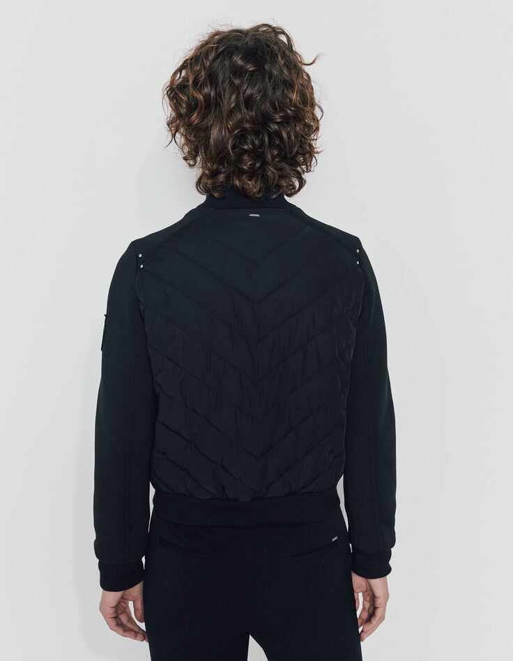 Chaqueta acolchada fina negra 2 tejidos espiga mujer-2