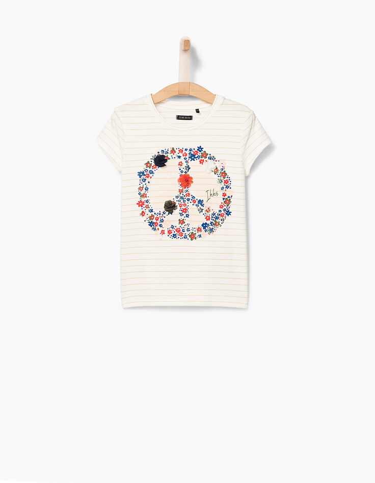 Camiseta blanco roto Peace & Love flores niña-2