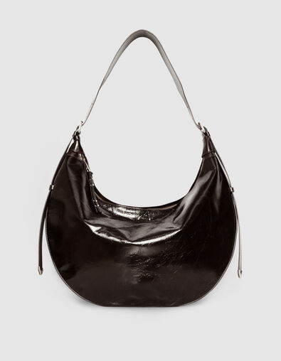 Sac demi-lune marron cuir glacé Allane Femme - IKKS