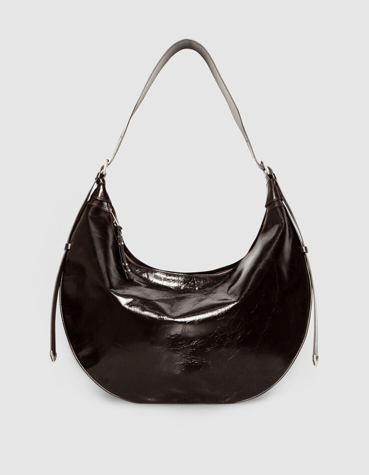 Sac demi-lune marron cuir glacé Allane Femme-1