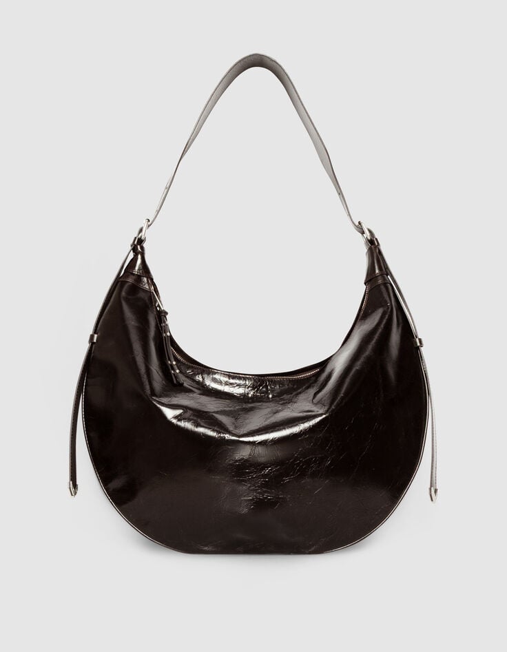 Sac demi-lune marron cuir glacé Allane Femme-1 Sac demi-lune marron cuir glacé Allane Femme-1