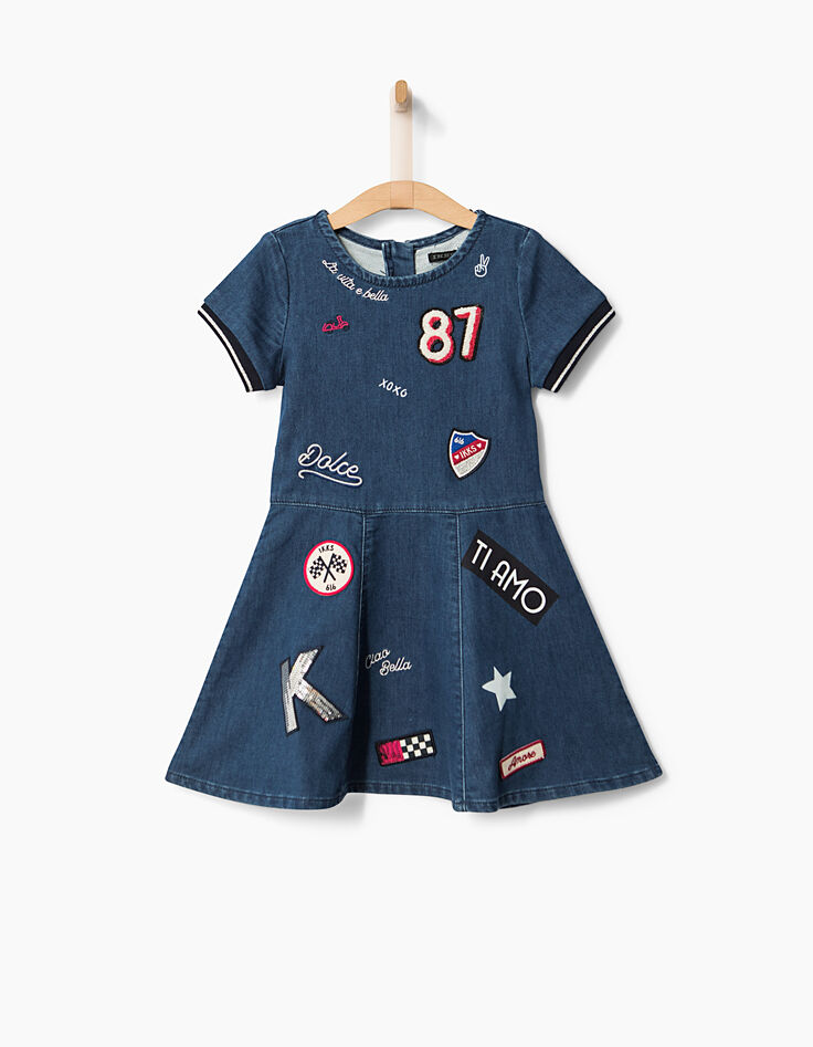 Robe trapèze en jean, avec broderies fille-2