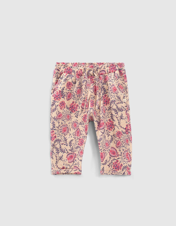 Pantalon rose imprimé floral cachemire bébé fille-1