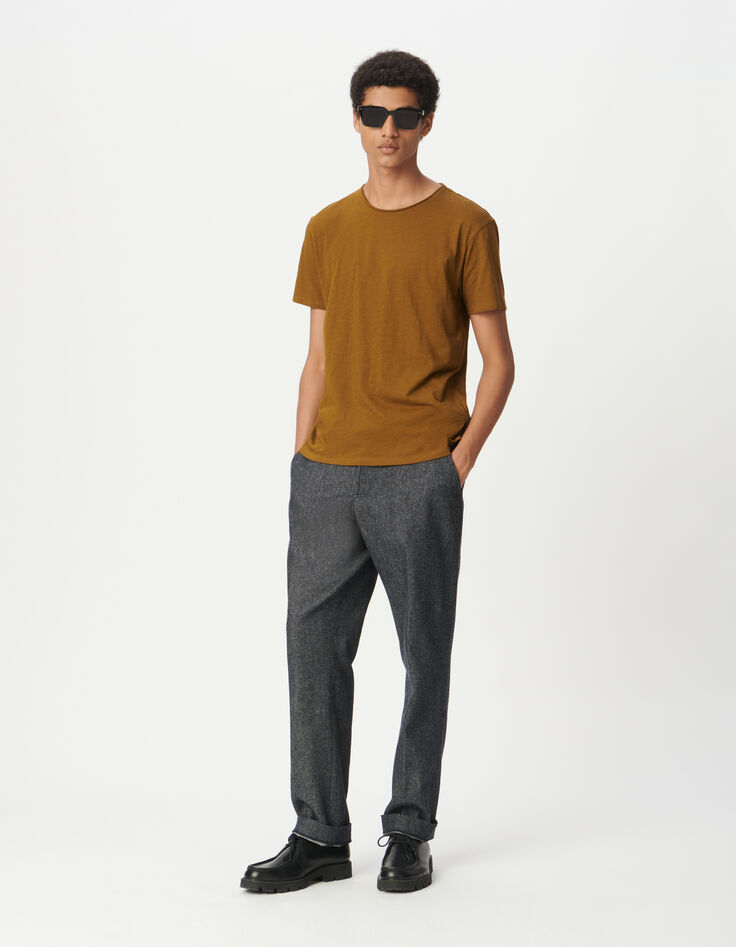 T-shirt col rond ocre coton bio flammé Homme-4
