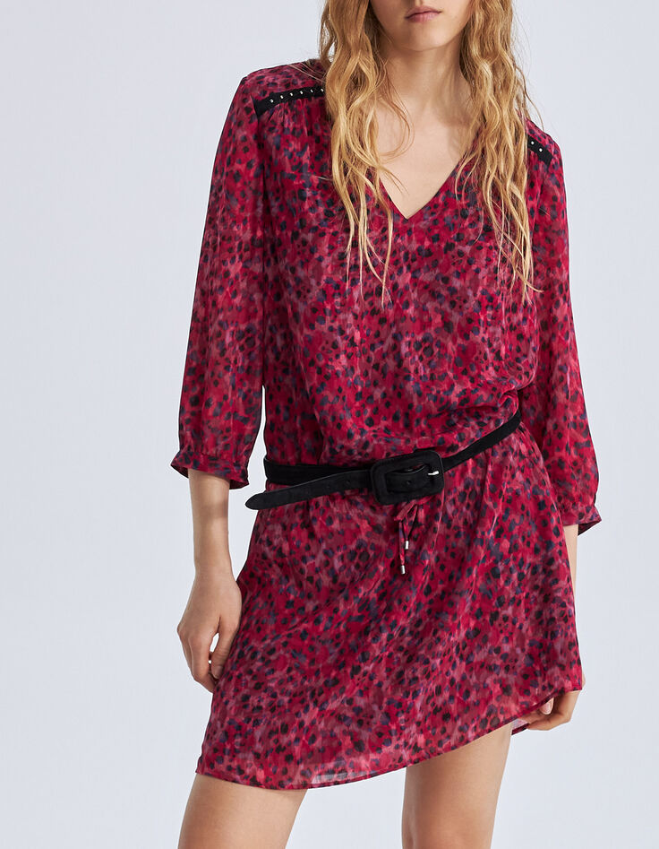 Robe courte rose imprimé léo rock recyclée Femme-2