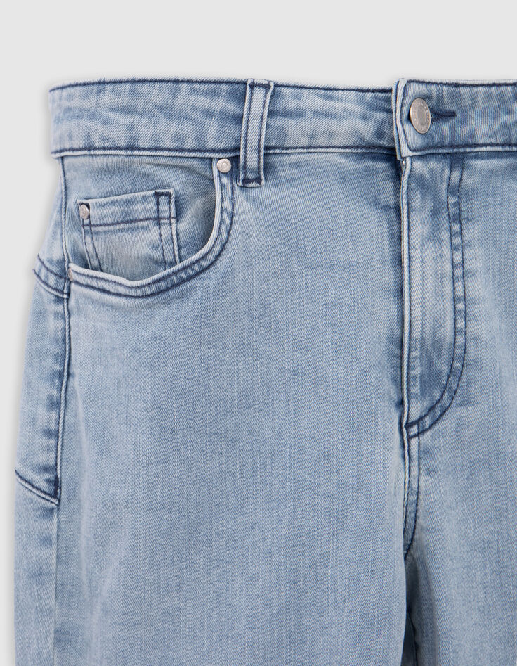 Jean droit bleu clair Waterless boutonné bas franges pour Femme-7 Jean droit bleu clair Waterless boutonné bas franges pour Femme-7