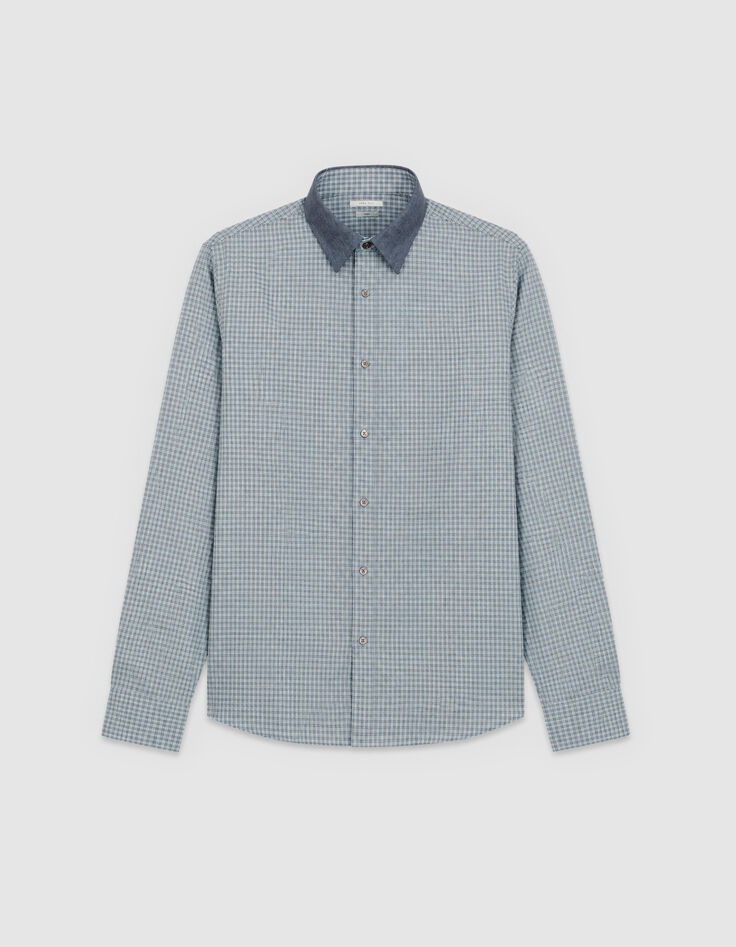 Chemise easy bleue motif carreaux manches longues Homme-6