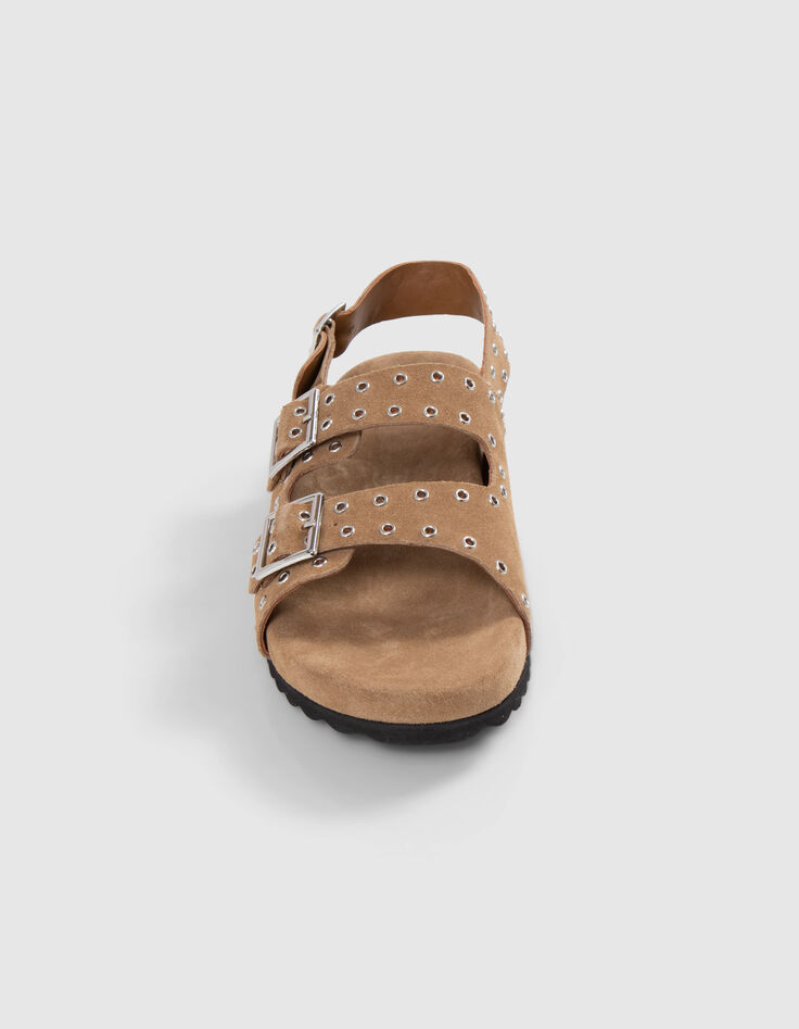 Women's sand suede sandals with eyelet straps-2