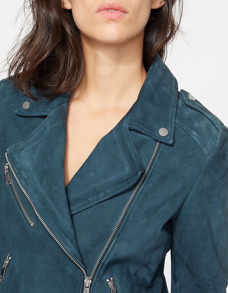 Cazadora verde de cuero de cabra mujer-4