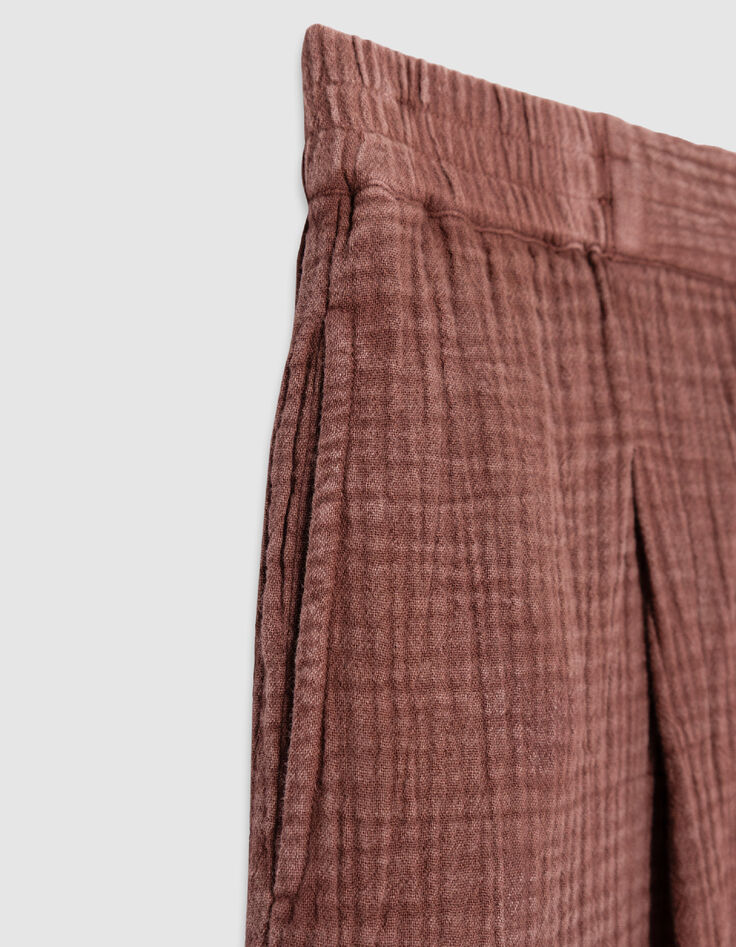 Pantalon large bordeaux gaze de coton Femme-9