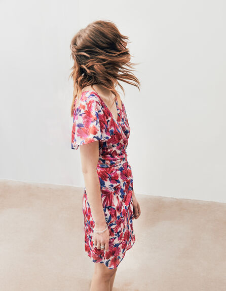 Women’s flash floral print voile draped dress