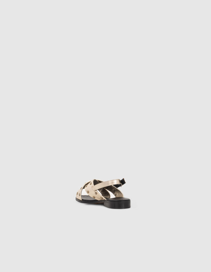 Sandales plates cuir dor&eacute; d&eacute;cor clous Femme-6