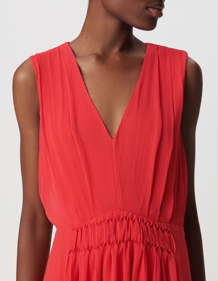 Vestido largo rojo con detalle plisado Talla Mujer-4