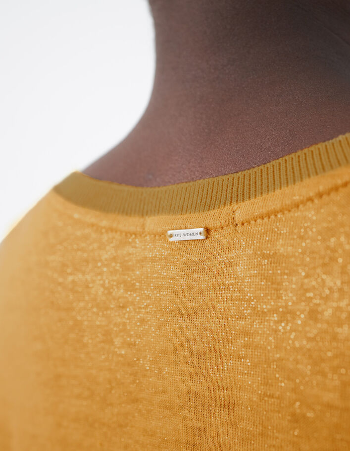 Camiseta cuello de pico de lino azafrán manga 3/4 mujer - IKKS