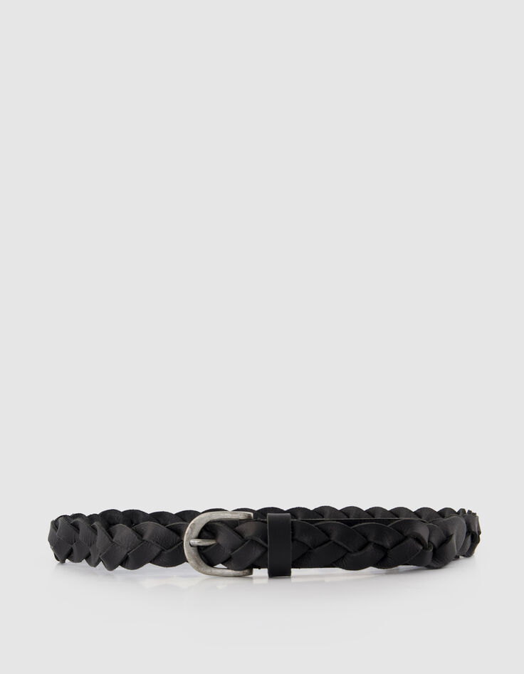 Women's Thin Black Braided Leather Belt-2