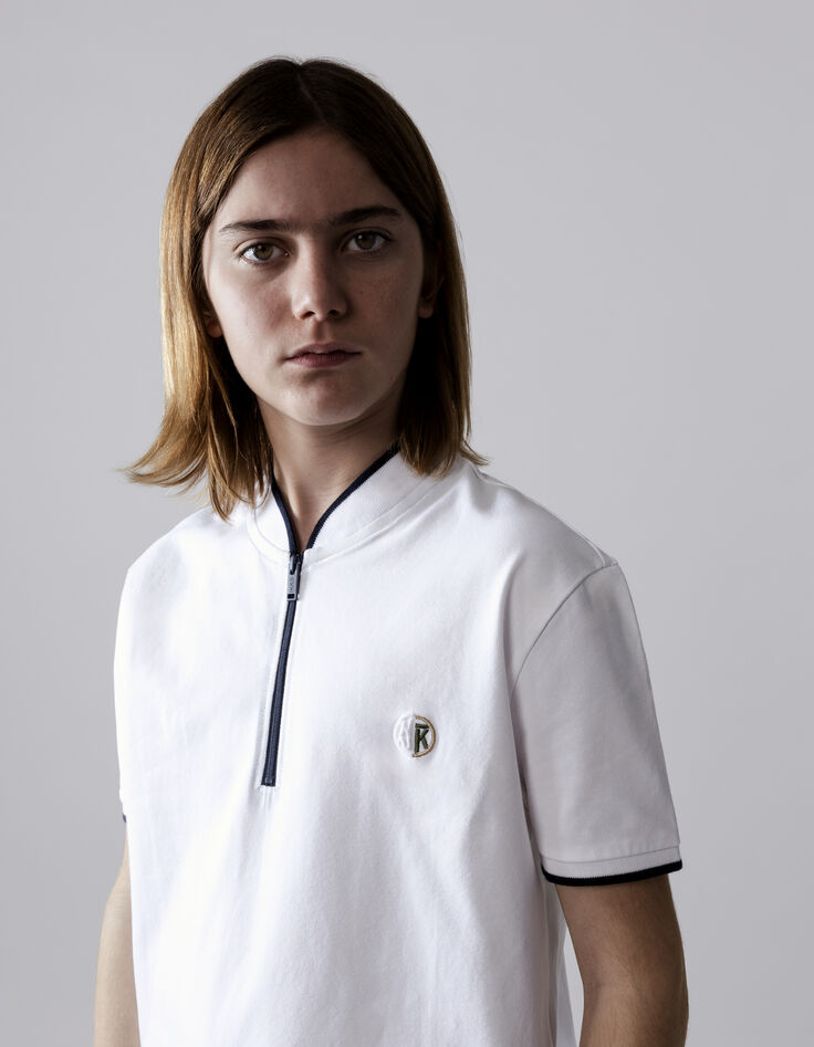 Polo blanc coton bio col zippé garçon-1