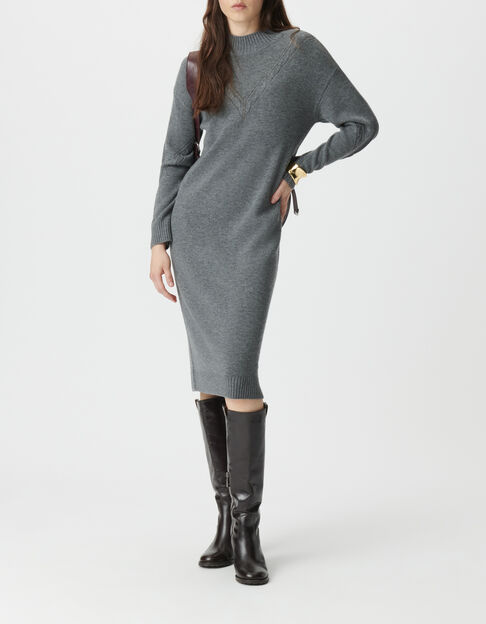 Graues Damenpulloverkleid mit Zopfstrick - IKKS