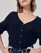 Pull marine tricot boutons dos réversible devant/dos femme-2