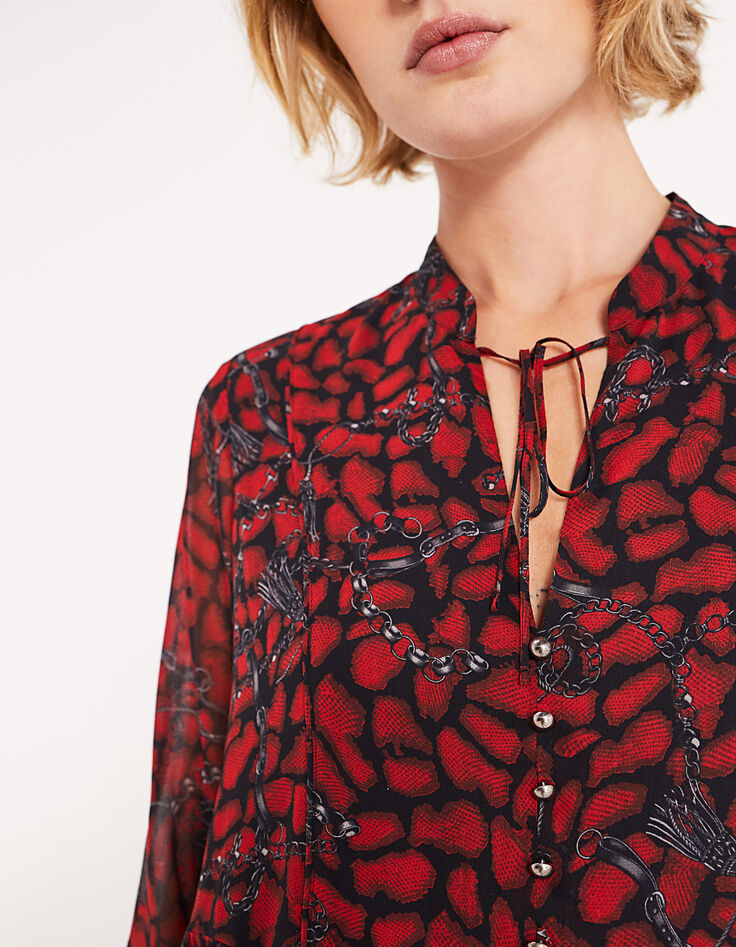 Women’s red snake-print voile short dress-3