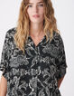 Zwart vloeiend damesshirt met barokke bloemenprint-6
