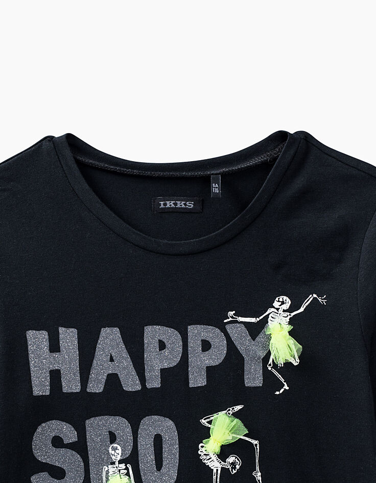 Tee-shirt noir Happy Spooky Party Halloween fille-2