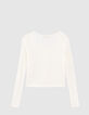 Girls&rsquo; ecru top ribbed knit top with press studs-2