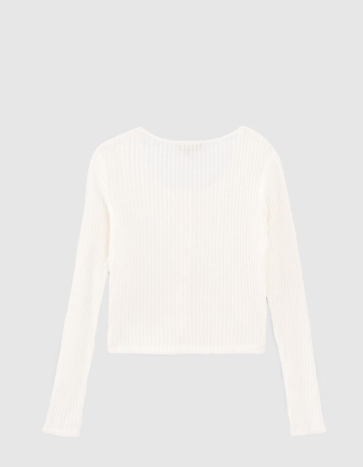 Girls&rsquo; ecru top ribbed knit top with press studs-2