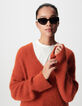 Orange oversized V-neck sweater Woman-4