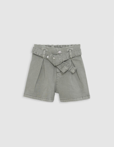 Shorts vaqueros caqui cinturón tachuelas y ojales niña - IKKS