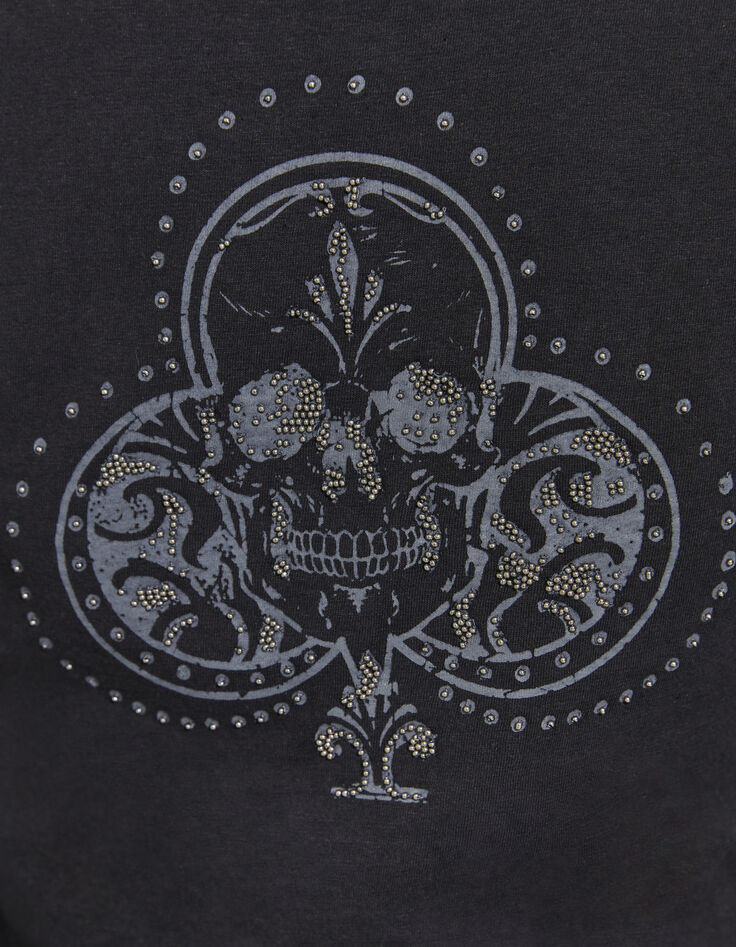 Women’s black long-sleeve T-shirt with skull on chest-4