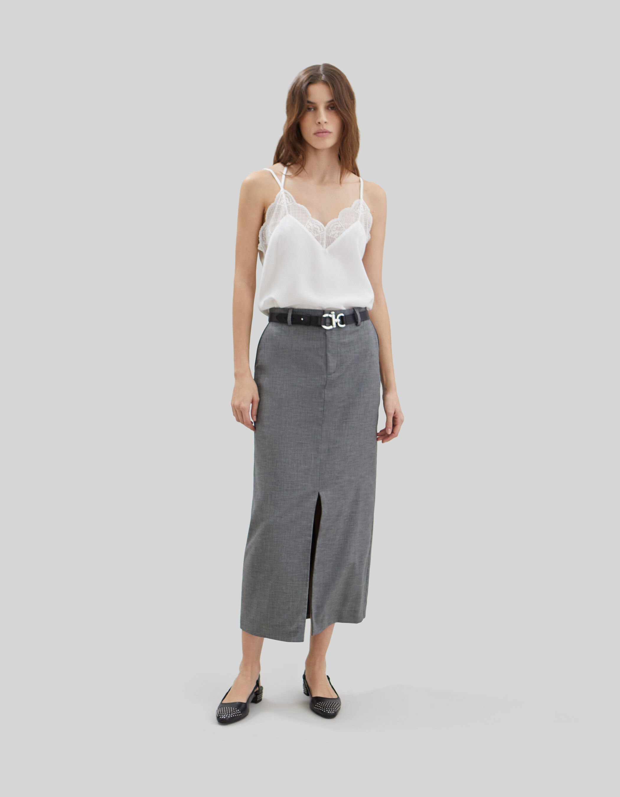 Pure Edition Jupe longue noir faux uni Femme