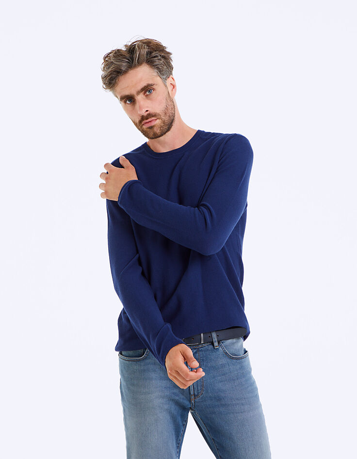 Pull indigo en maille à relief piqué Homme-2