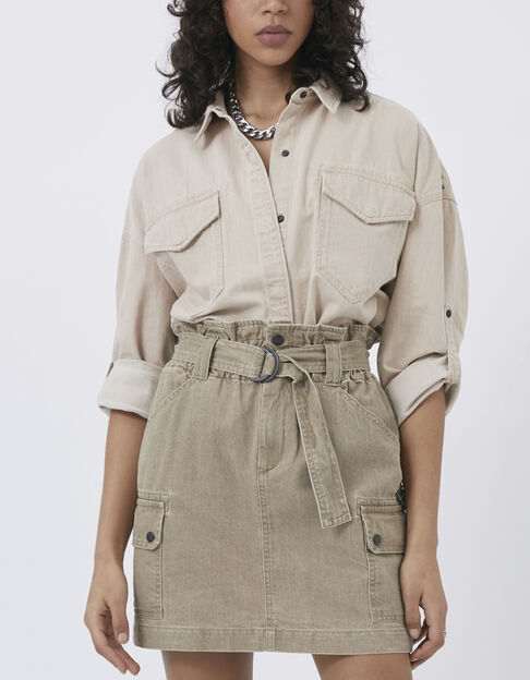 Women’s khaki chevron-embroidered Terra Denim short skirt