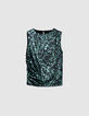 Dames-top met camouflageprint in groen metallic-6