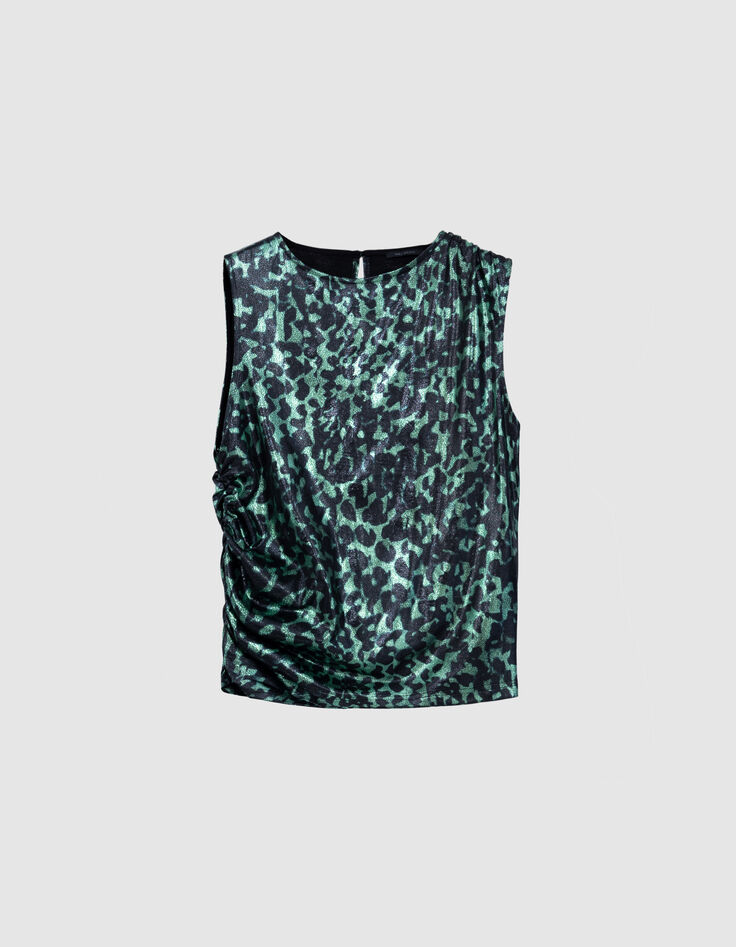 Dames-top met camouflageprint in groen metallic-6