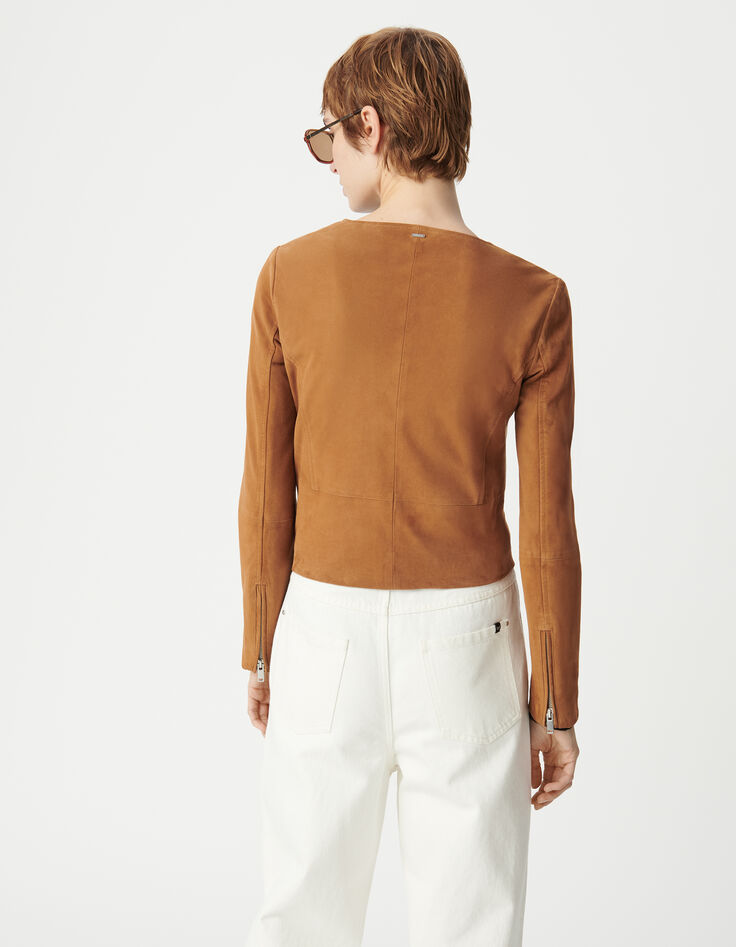Blouson en cuir cognac femme-3