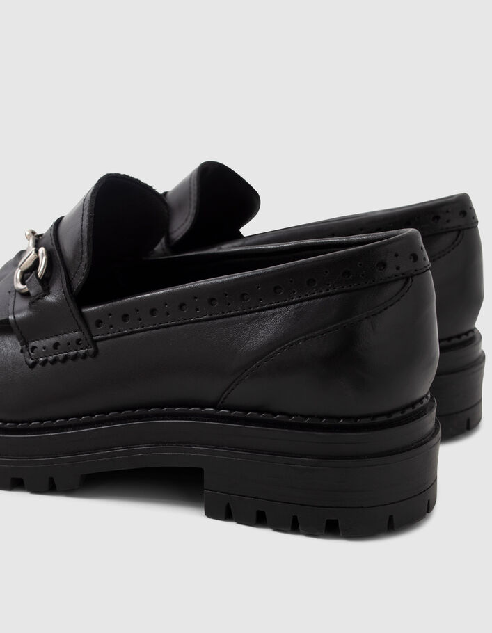 Women’s black leather moccasins with lugged soles - IKKS