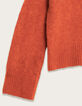Orange oversized V-neck sweater Woman-8