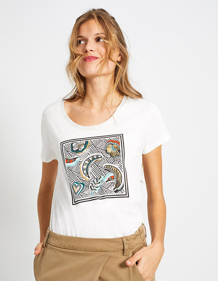 Cremeweißes T-Shirt mit Wax-Rahmen Bananas I.Code-3 Cremeweißes T-Shirt mit Wax-Rahmen Bananas I.Code-3