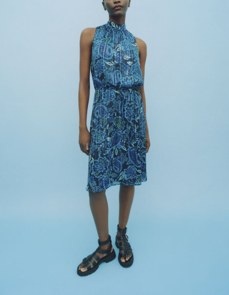 Marineblaues Damenkleid mit psychedelischem Blumenprint-6
