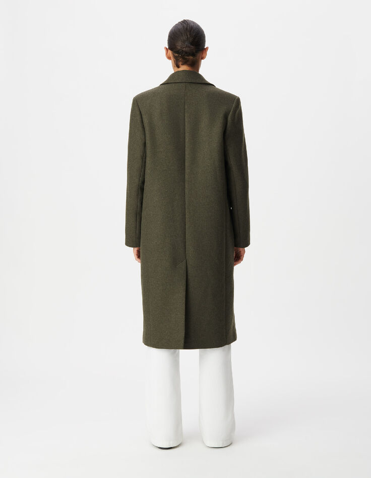 Manteau long droit kaki lainage Femme-3