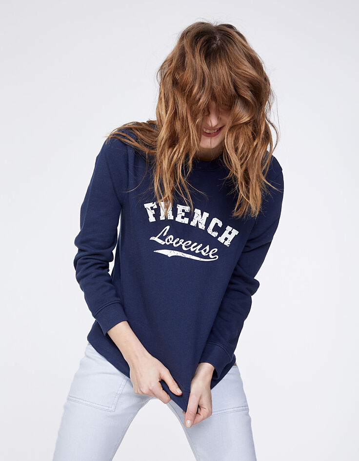 Women’s navy slogan sweatshirt-1 Women’s navy slogan sweatshirt-1